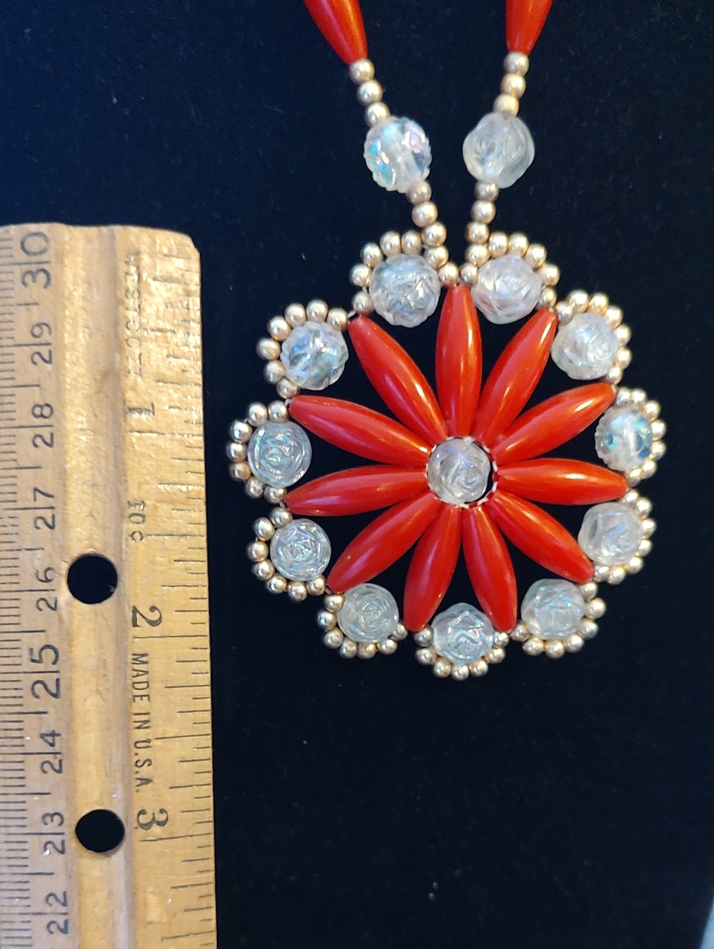 Statement Red Floral Pendant Necklace - Picture 2 of 5